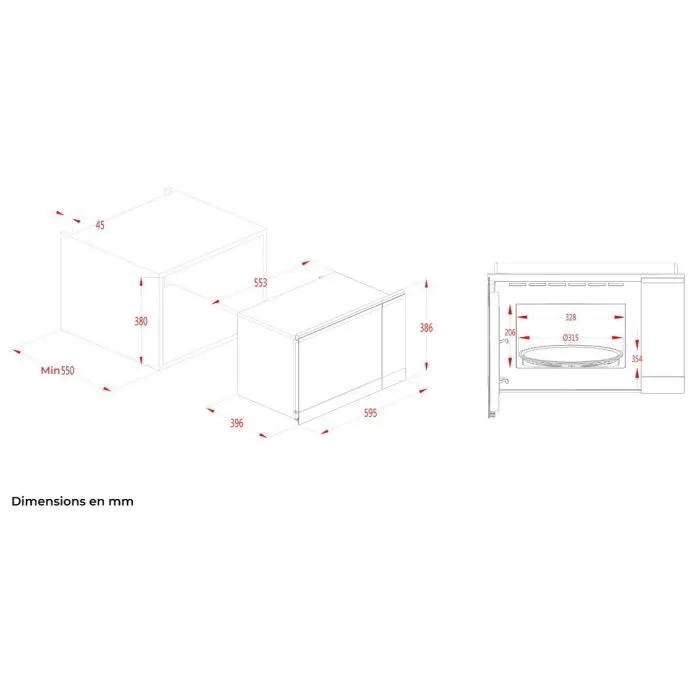 Continental Edison Microondas de empotrar CEMO25GINES Acero inoxidable negro L59,5 x H38,8 x D40,1 cm - 25L 5