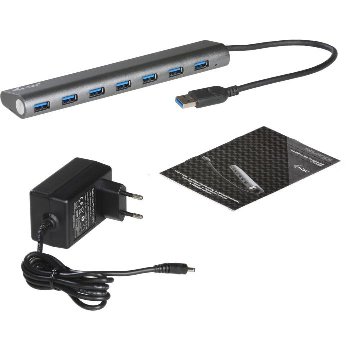 i-tec Concentrador USB 3.0 SuperSpeed de 7 Puertos, USB 3.2 Gen 1 Tipo-A, 5000 Mbit/s, Plata, Carcasa de Metal 3