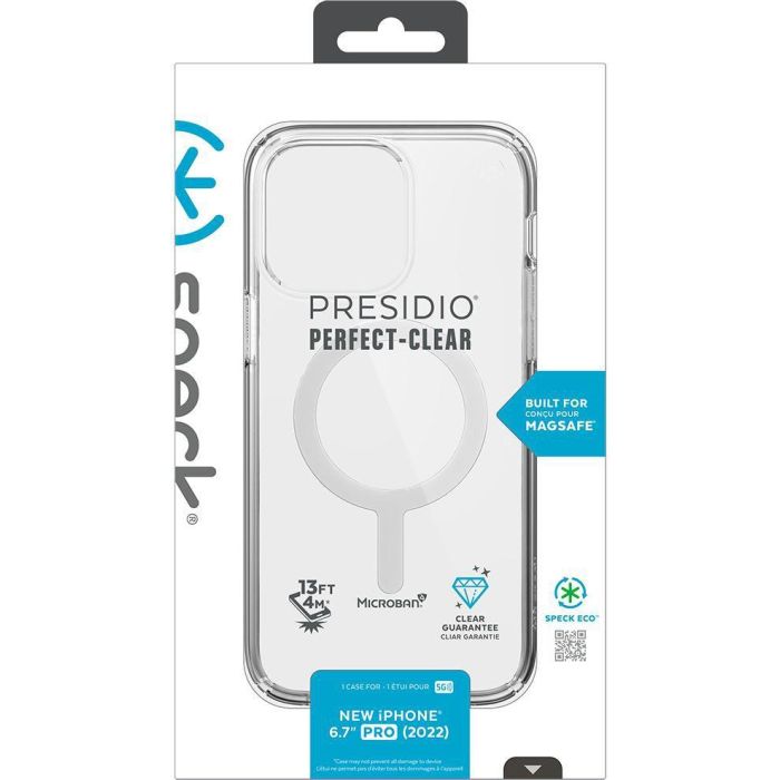 Speck Presidio Perfect Clear + Ms para iPhone 14 Pro Max, Funda Protectora Transparente con MagSafe y Protección contra Caídas de 4 Metros Speck Presidio Perfect Clear + Ms para iPhone 14 Pro Max, Funda Protectora Transparente con MagSafe y Protección contra Caídas de 4 Metros