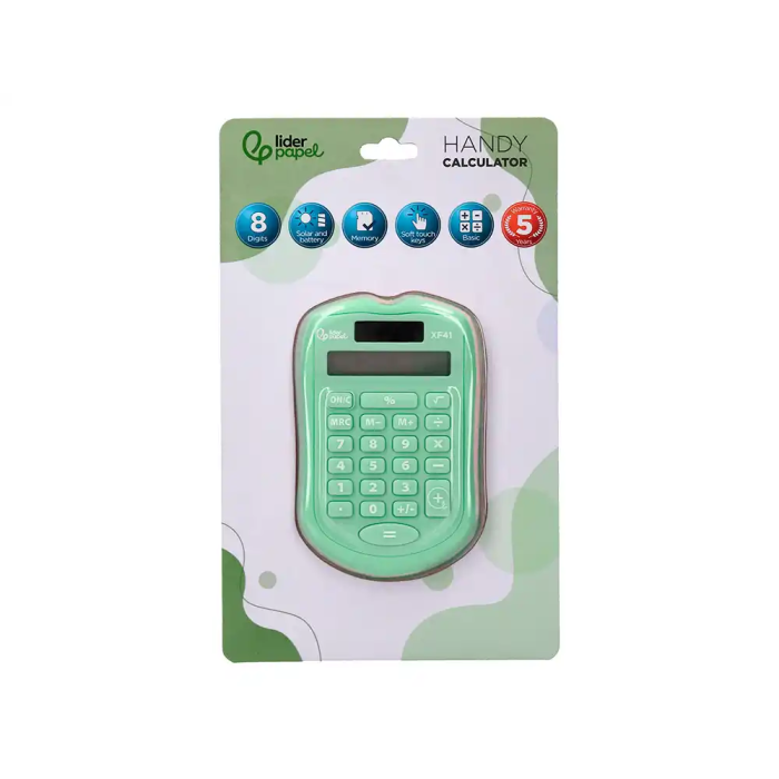 Liderpapel Calculadora Bolsillo XF42 8 Dígitos Solar y Pilas Color Verde 94x59,5x10,5mm 1
