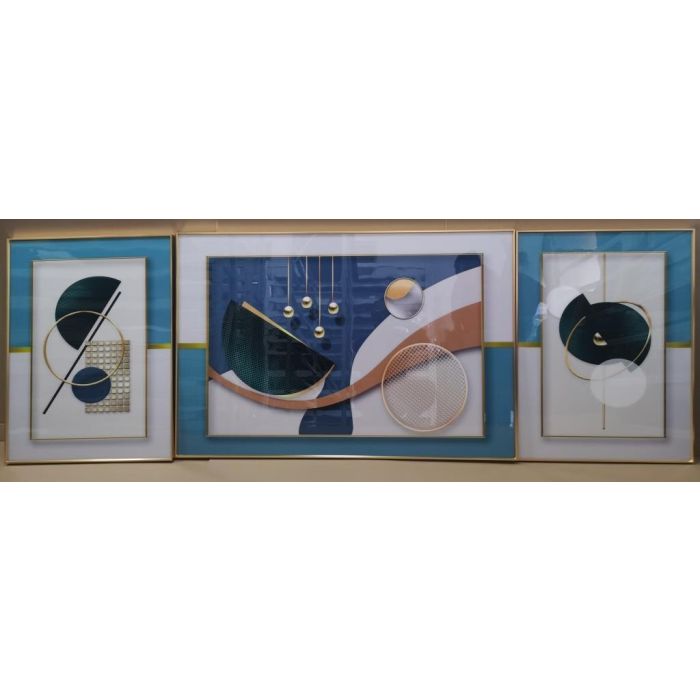 Cuadro Glam DKD Home Decor Turquesa Dorado 3 x 80 x 240 cm Set de 3