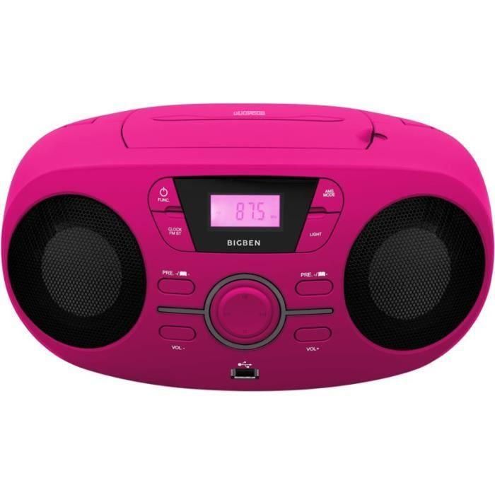 BIGBEN CD61RSUSB Radio Portátil Cd Usb Rosa + Altavoces Luminosos 3