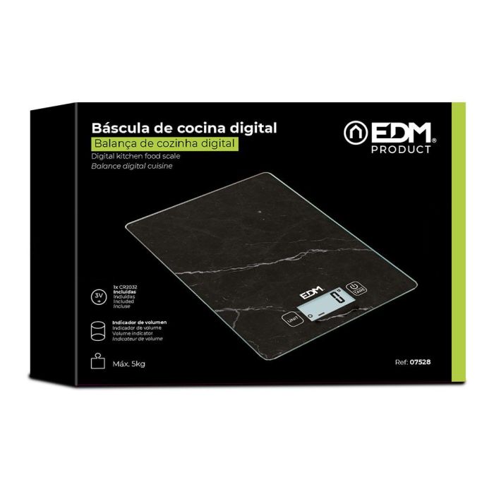 Edm Báscula de Cocina Digital Mod 3, 5 kg, Pantalla LCD, Cristal, Negro 2