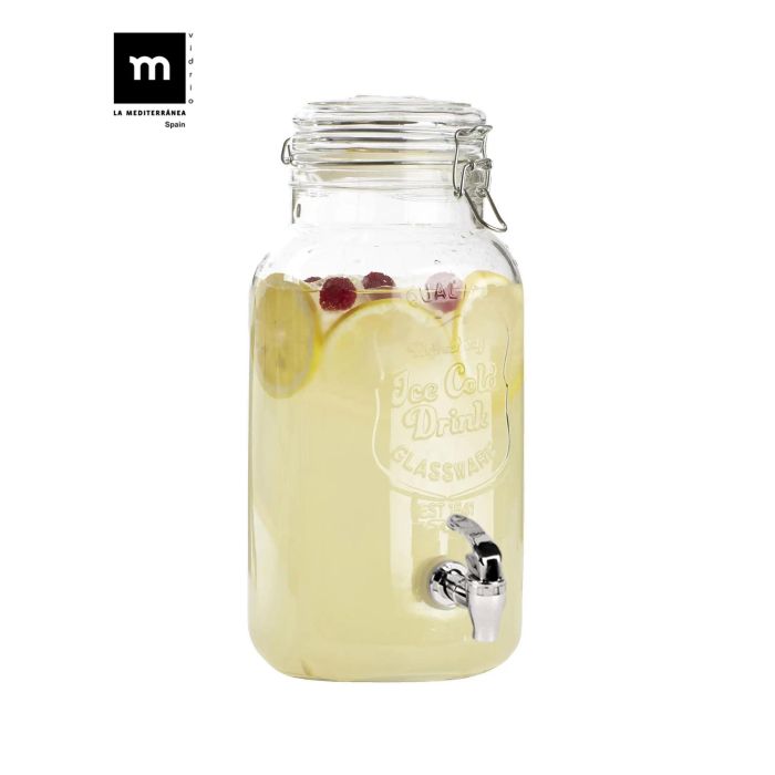 La Mediterranea Tarro Dispensador con Grifo 4L Vidrio 14.5x14.5x31.5 cm (6 Unidades) 2
