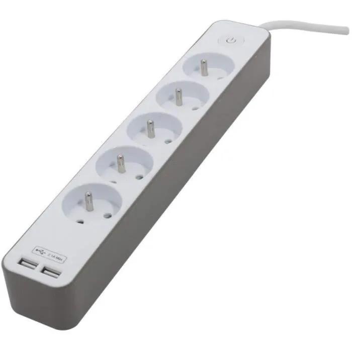 Chacon Regleta de Alimentación con 5 Enchufes, 2 Puertos USB y Cable de 1,5m HO5VV-F 3x1.5 mm², Color Blanco y Marrón 3 Chacon Regleta de Alimentación con 5 Enchufes, 2 Puertos USB y Cable de 1,5m HO5VV-F 3x1.5 mm², Color Blanco y Marrón 3