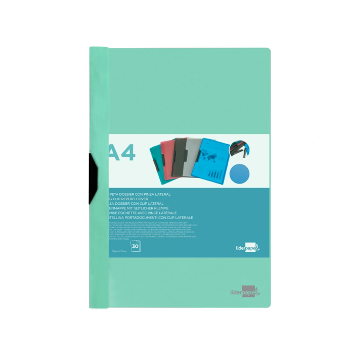 Liderpapel Dossier Pinza Lateral Polipropileno DIN A4 Verde Manzana Opaco hasta 30 hojas 1