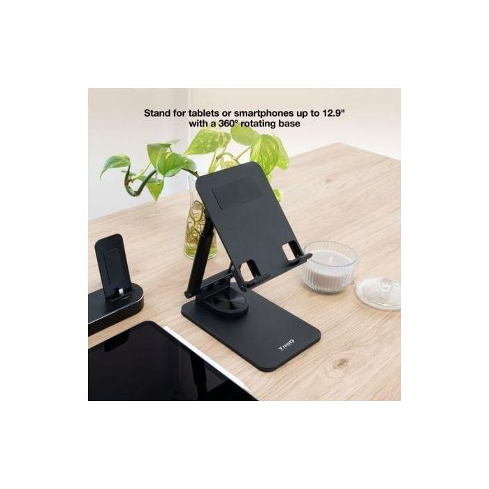 TooQ Hermes Soporte Plegable para Teléfono Móvil y Tablet hasta 12.9" (32.8cm) de Mesa, Ajustable y Giratorio 360°, Negro 2 TooQ Hermes Soporte Plegable para Teléfono Móvil y Tablet hasta 12.9" (32.8cm) de Mesa, Ajustable y Giratorio 360°, Negro 2