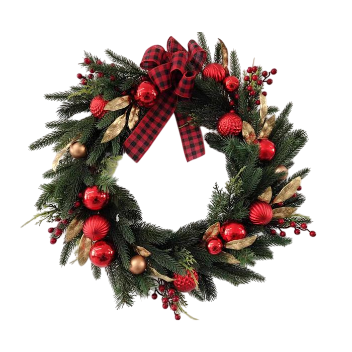 DKD Home Decor Corona de Navidad Tradicional con 50 LED, PVC, Verde y Rojo, 60x60 cm, Funciona con 3 pilas AA, Pack 2 Unidades