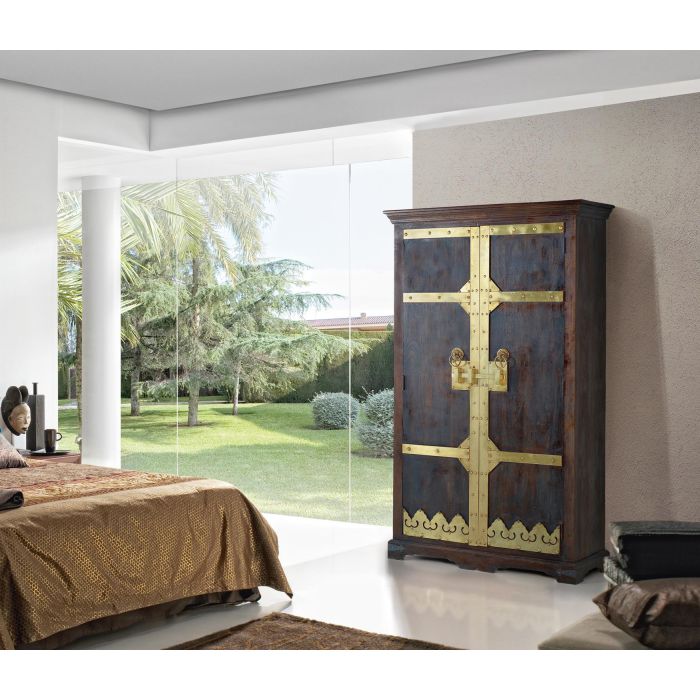 GINER Y COLOMER Armario Madera Mango con Detalles Bronce Nogal Oscuro 190x110x50 cm 6