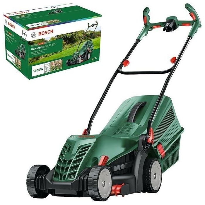 Cortacésped con cable Bosch UniversalRotak 37-555 (motor de 1400 W, ancho de corte de 37 cm, depósito de recogida de 40 litros) Cortacésped con cable Bosch UniversalRotak 37-555 (motor de 1400 W, ancho de corte de 37 cm, depósito de recogida de 40 litros)