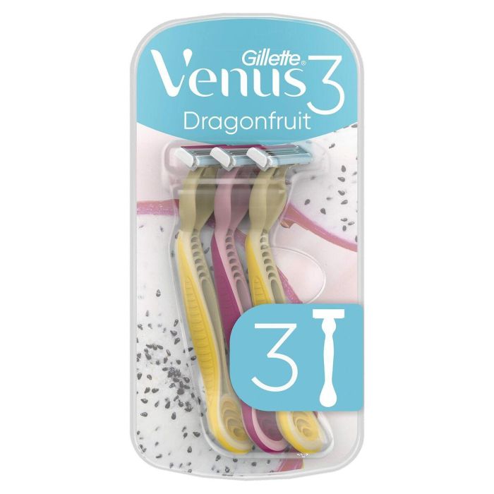 Gillette VENUS3 Cuchillas de Afeitar Desechables Mujer, 3 Hojas, Cabezal Móvil, Banda Lubricante Vitamina E, Dragonfruit, 3 Unidades Gillette VENUS3 Cuchillas de Afeitar Desechables Mujer, 3 Hojas, Cabezal Móvil, Banda Lubricante Vitamina E, Dragonfruit, 3 Unidades