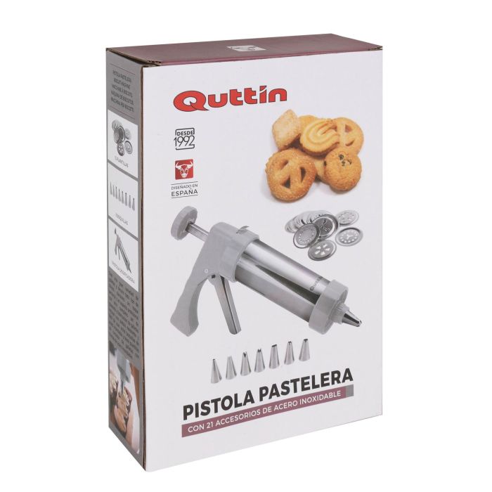 Quttin Pistola Manga Pastelera con Accesorios de Acero - 15 x 6 x 22 cm (12 Unidades) 4