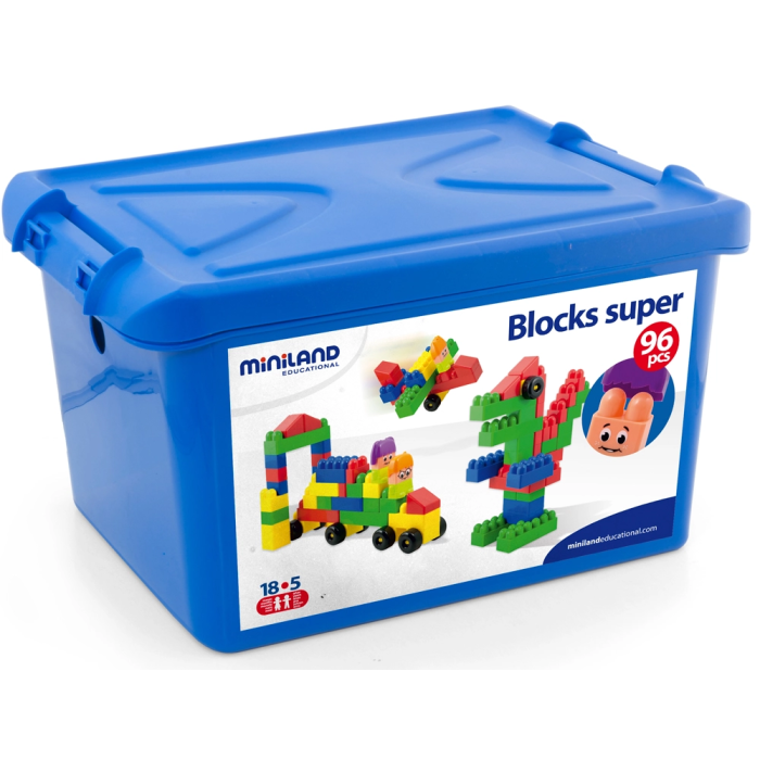 Miniland 32338 Juego Super Blocks 96 Piezas Bloques de Construcción para Niños a Partir de 3 Años 1