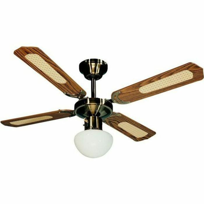 Farelek Ventilador de techo Bali reversible 107 cm latón antiguo 4 aspas nogal ahogado/estañado con iluminación E27 60W Farelek Ventilador de techo Bali reversible 107 cm latón antiguo 4 aspas nogal ahogado/estañado con iluminación E27 60W