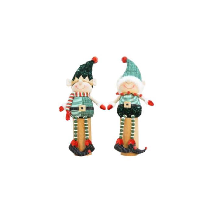 DKD Home Decor Figura Navidad Elfo Tradicional Verde Rojo Poliéster 55 cm Alto Pack 4 Unidades Surtidas