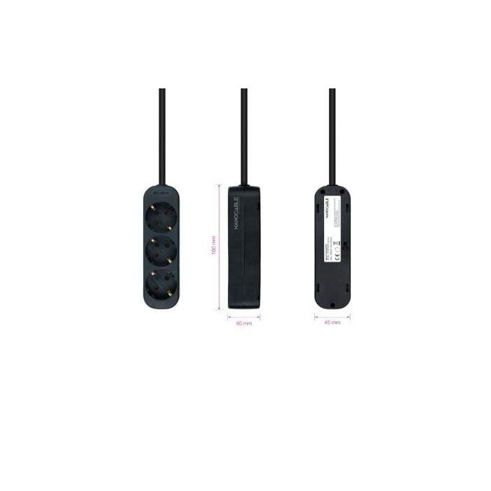 Regleta Nanocable 10.38.0003-NS-BK/ 3 Tomas de Corriente/ Cable 1.4m/ Negra 2 Regleta Nanocable 10.38.0003-NS-BK/ 3 Tomas de Corriente/ Cable 1.4m/ Negra 2