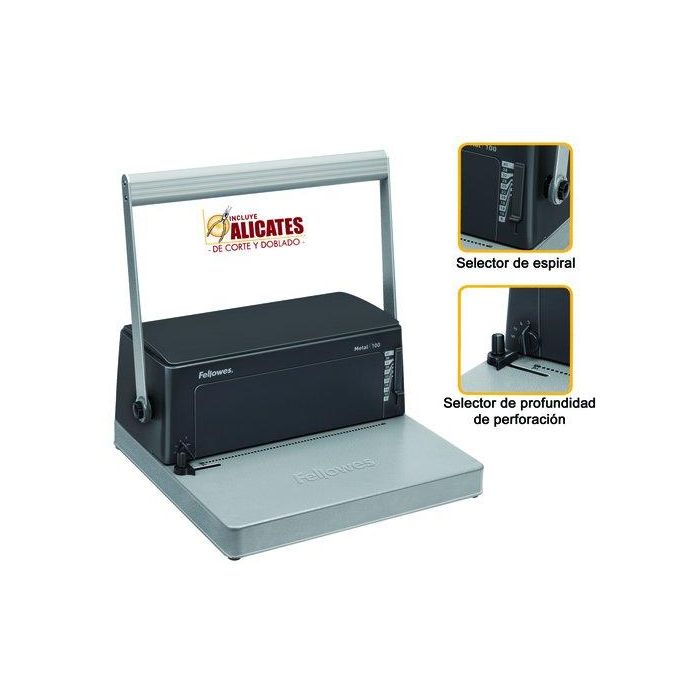 Fellowes Encuadernadora manual Espiral metálica perfora 20 hojas A4 encuaderna 450 hojas con alicates de corte ESP-100