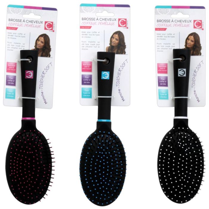 Cosmetic Club Cepillo Pelo Plano Redondo Detalles Colores Surtidos Blanco Azul Fucsia 2