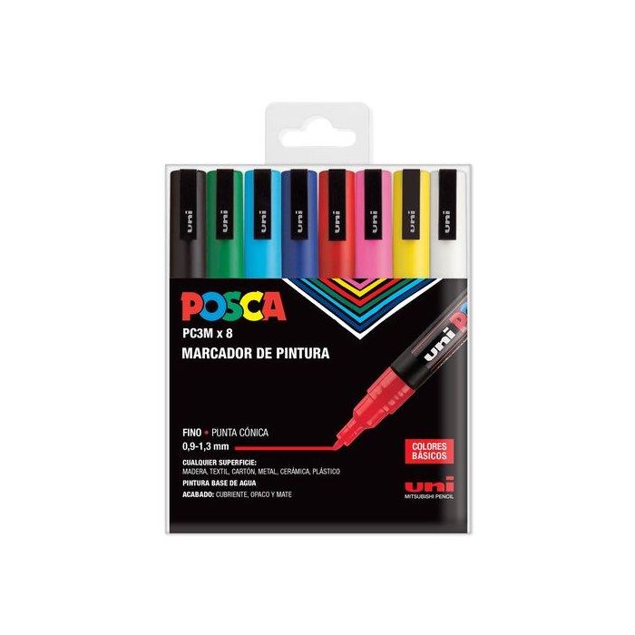 POSCA Pc-3M-8C Marcador No Permanente Punta Fina 0.9 mm-1.3 mm, 8 Colores Básicos - Estuche