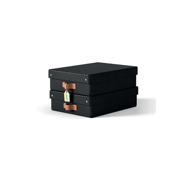 Leitz 61480095 - Pack 2 Cajas de Almacenamiento de Cartón Medianas Bajas A4, 8L, con Tapa, Asas, Color Negro 0 Leitz 61480095 - Pack 2 Cajas de Almacenamiento de Cartón Medianas Bajas A4, 8L, con Tapa, Asas, Color Negro 0