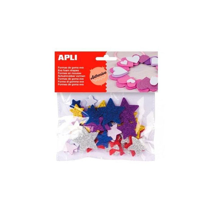 Apli Formas Goma Eva Adhesivas Estrellas Con Purpurina Metalizada Colores Surtidos -50U- Apli Formas Goma Eva Adhesivas Estrellas Con Purpurina Metalizada Colores Surtidos -50U-