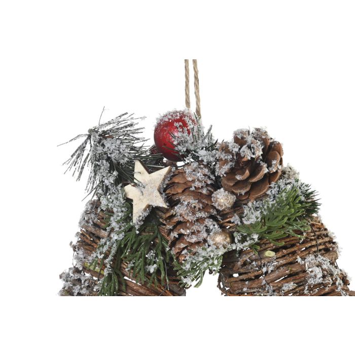 DKD Home Decor Decoración Colgante Navidad Tradicional Rojo Natural Ratán Piñas Campanas 25 x 12 x 15 cm 1