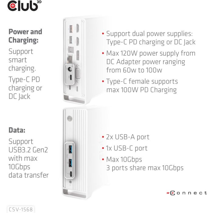Club3D CSV-1568 Estación de Acoplamiento USB-C 4K 100W con 6xUSB3, DP, 2xHDMI, VGA, LAN, Power Delivery 120W 13 Club3D CSV-1568 Estación de Acoplamiento USB-C 4K 100W con 6xUSB3, DP, 2xHDMI, VGA, LAN, Power Delivery 120W 13