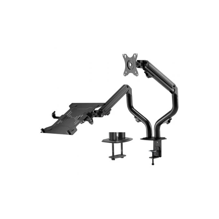 AISENS - SOPORTE DE MESA CONTRAPESO GIRATORIO E INCLINABLE PARA PORTATIL Y MONITOR/TV 8KG DE 17-32, NEGRO