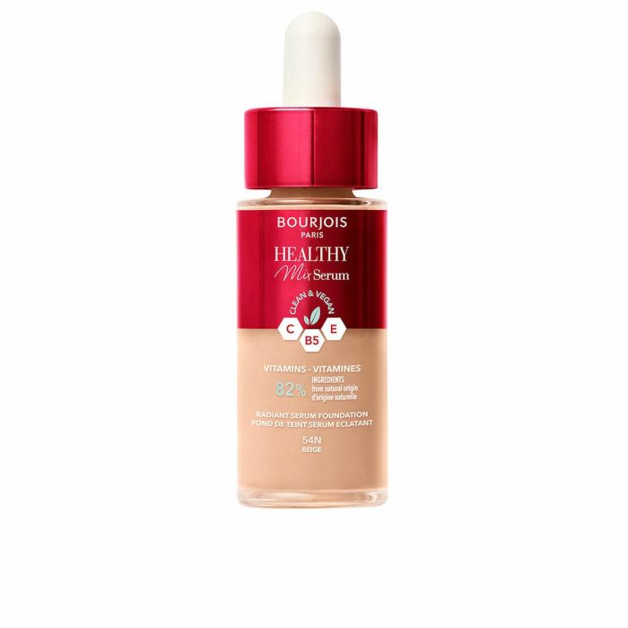 Bourjois #54N-beige Healthy Mix Serum Foundation Base Maquillaje Hidratante Luminosa Vegana Cobertura Media para Todo Tipo Pieles 30ml