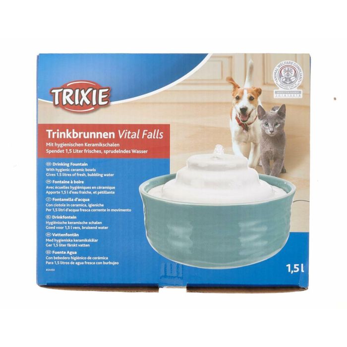 Trixie Fuente de Agua Cerámica Vital Falls 1,5 L Ø 22x13 cm Gasolina y Blanco para Perros y Gatos 7