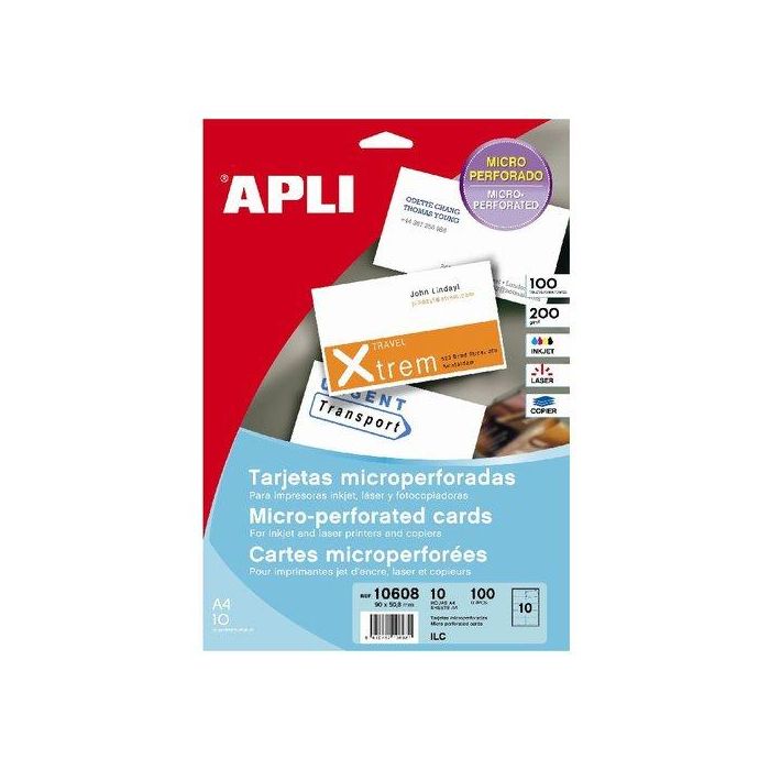 Apli Tarjeta de Visita Microperforada 200gr Mate 90x50,8mm para Ink-jet y Láser