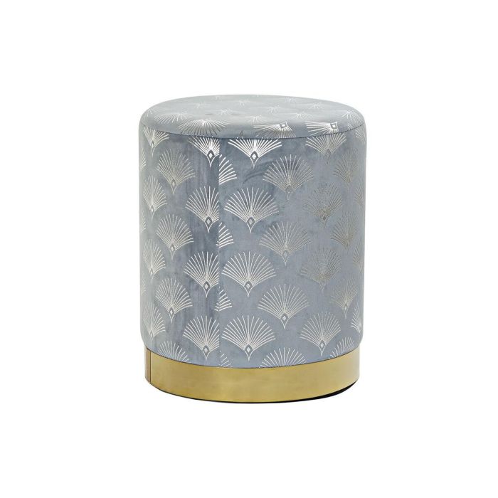 DKD Home Decor Reposapiés Glam para Salón Dormitorio en Poliéster y Metal, Azul y Dorado, 35 cm Largo x 35 cm Ancho x 43 cm Alto