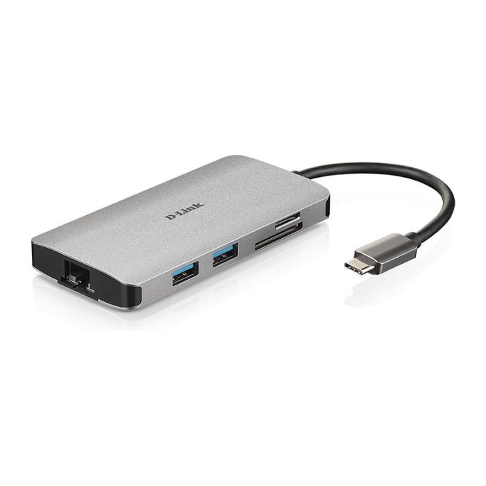 D-LINK DUB-M810 Hub USB 3.0, 3 Puertos USB-A, 1 Puerto HDMI, 1 Puerto USB-C, 1 Puerto LAN, Lector Tarjetas, Gris