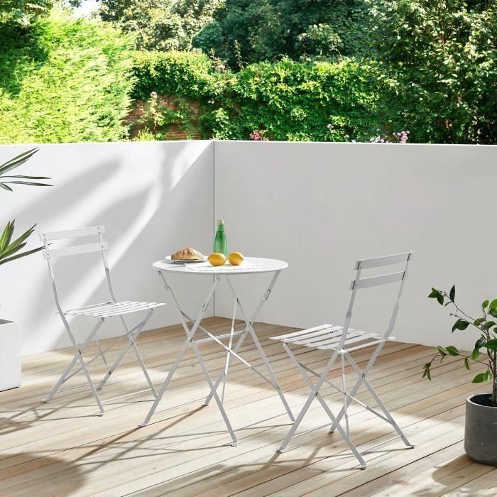 Juego de bistro - juego de comida de jardín - Mesa plegable + 2 sillas - Estructura: acero - Color: gris 1 Juego de bistro - juego de comida de jardín - Mesa plegable + 2 sillas - Estructura: acero - Color: gris 1