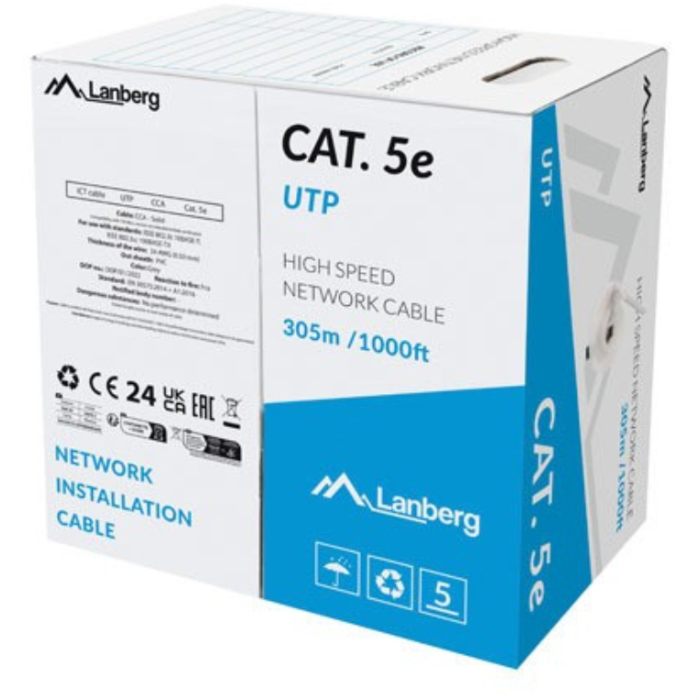 Lanberg LCU5-15CC-0305-S Cable de Red Ethernet RJ-45 U/UTP (UTP) Cat.5/5e Gris 305 Metros - 1 Gigabit/s