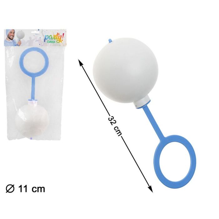 Sonajero Gigante Blanco Con Mango Azul 40x15 cm Para Bromas Y Disfraces De Bebé