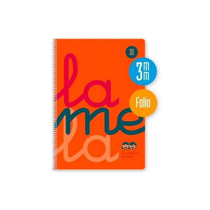 Lamela Cuaderno Espiral 80 Hojas Folio 90 gr Cuadrovía 3 mm con Margen Cubierta PP Naranja Fluorescente (Set de 5) (Set de 5)