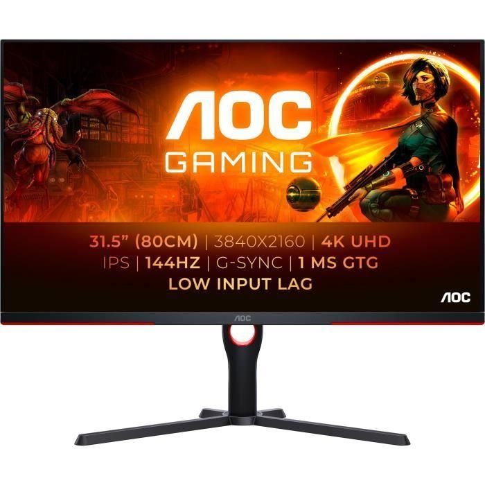 Pantalla de PC - AOC - U32G3X - 32 UHD 4K - Panel IPS - 144Hz - 1ms - Altura regulable - 2 HDMI 2 DP - Adaptive Sync - Negro