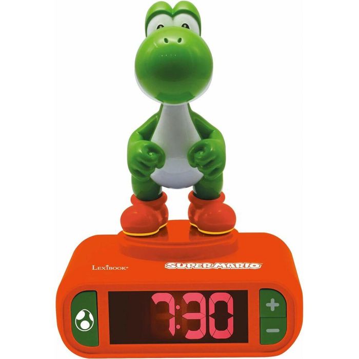 LEXIBOOK Despertador Digital Yoshi Super Mario Bros con Luz Nocturna, Melodías, Volumen Ajustable y Función de Repetición