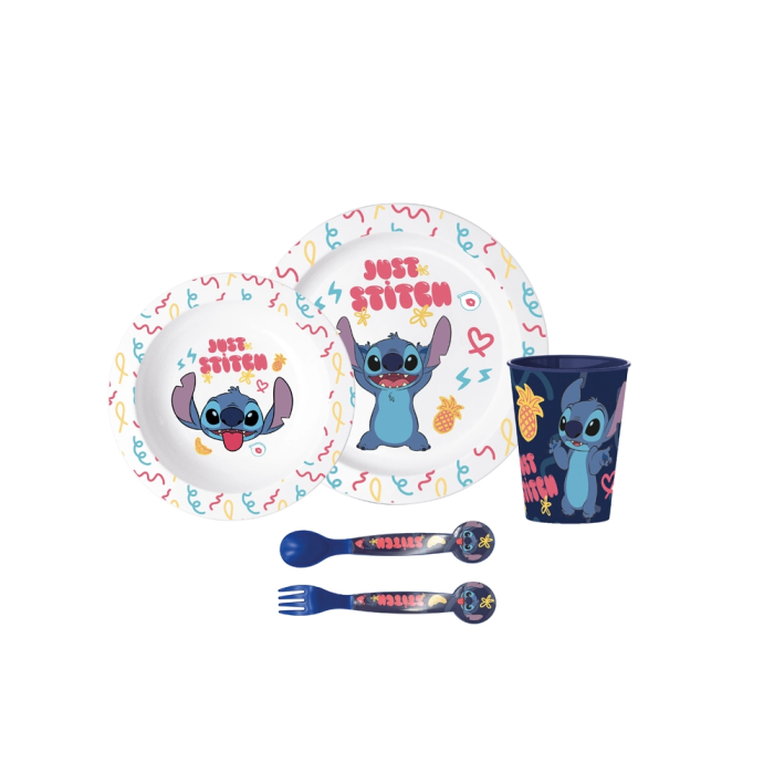Stor Set Plato, Cuenco, Vaso, Cuchara y Tenedor Stitch Palms para Bebé y Niños a Partir de 6 Meses Apto Microondas 1