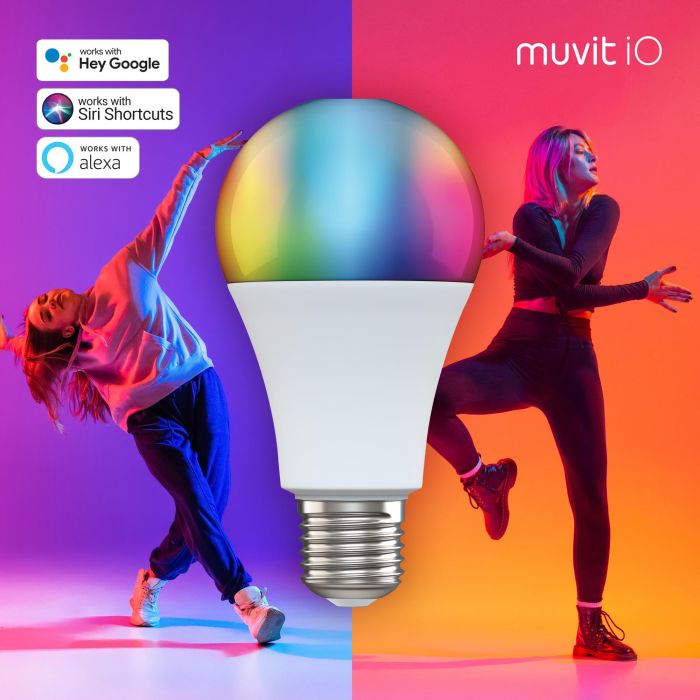 Muvit Bombilla Inteligente Io A65 E27 14W, Multicolor, Control por App y Alexa, WiFi 6 Muvit Bombilla Inteligente Io A65 E27 14W, Multicolor, Control por App y Alexa, WiFi 6