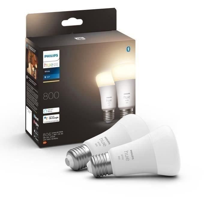 Bombillas LED inteligentes PHILIPS Hue White E27 - Paquete de 2 compatibles con Bluetooth Bombillas LED inteligentes PHILIPS Hue White E27 - Paquete de 2 compatibles con Bluetooth