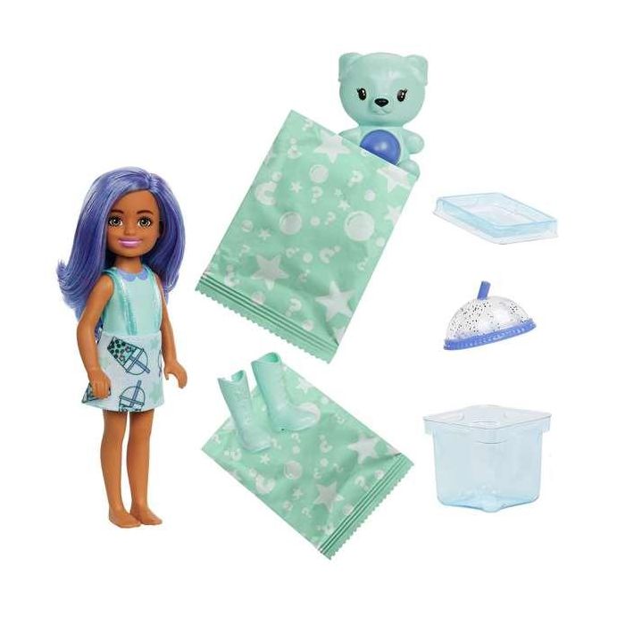 Barbie HRK63 Muñeca Chelsea Pop Reveal Serie Bubble Tea con 5 Sorpresas, Olor Sensorial y Cubito Reutilizable +3 Años 2