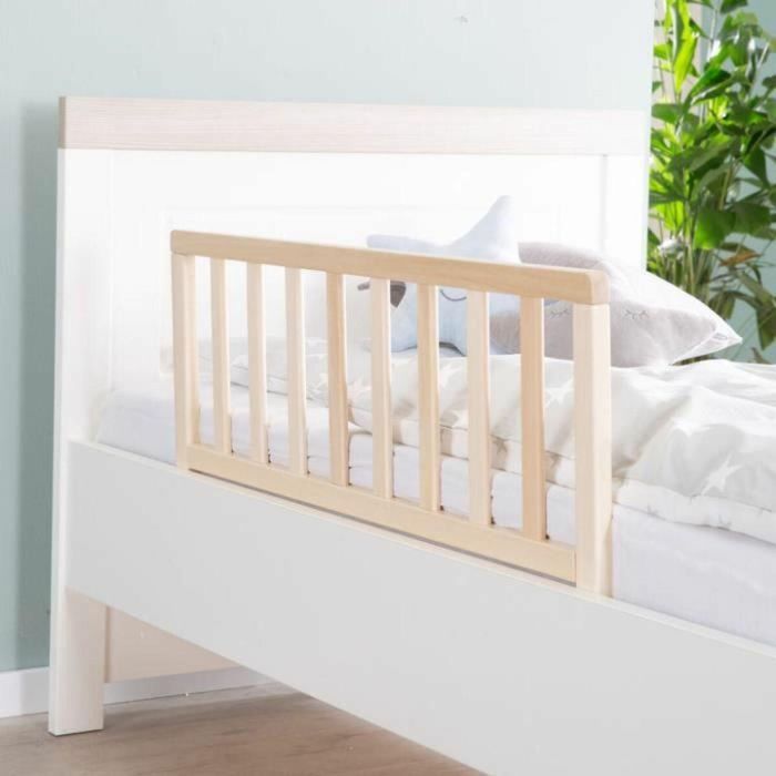 ROBA Barandilla de Cama 90 cm - Protección Anticaída Segura para Bebés y Niños - De 18 Meses a 5 Años - Fácil Montaje - Madera Natural 2