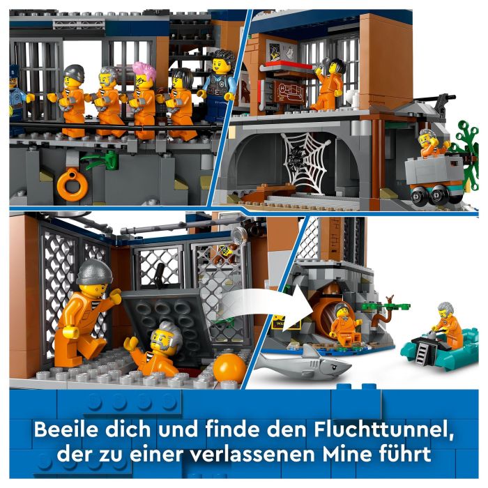 LEGO 60419 City Prisión de Policía de Aguas Profundas Juguete con Helicóptero Barco 7 Minifiguras Figura de Perro