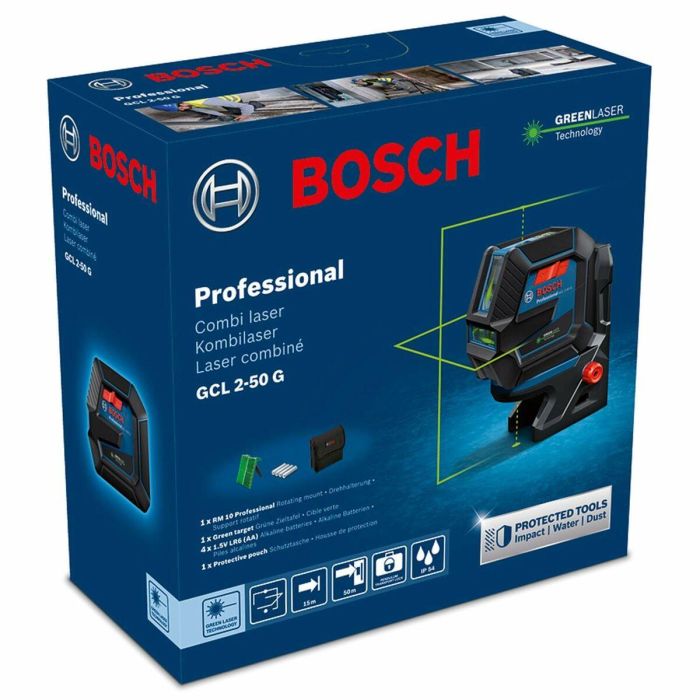 Bosch GCL 2-50 G + RM 10 Láser combinado de líneas y puntos de plomada verdes, alta visibilidad, protección IP64, 15 m de alcance para líneas 6 Bosch GCL 2-50 G + RM 10 Láser combinado de líneas y puntos de plomada verdes, alta visibilidad, protección IP64, 15 m de alcance para líneas 6
