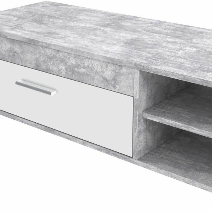 PILVI Mueble de televisión moderno - Hormigón blanco y gris claro - An 120 x P 42,1 x Al 31,8 cm 2 PILVI Mueble de televisión moderno - Hormigón blanco y gris claro - An 120 x P 42,1 x Al 31,8 cm 2