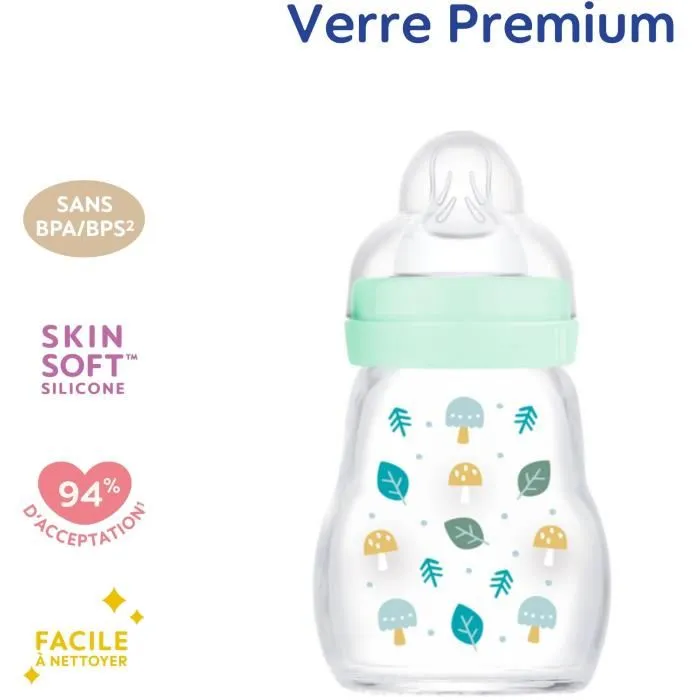 Mam Biberón de Vidrio 170ml Azul Tetina Flow 1 para Bebé de 0 a 6 Meses 2