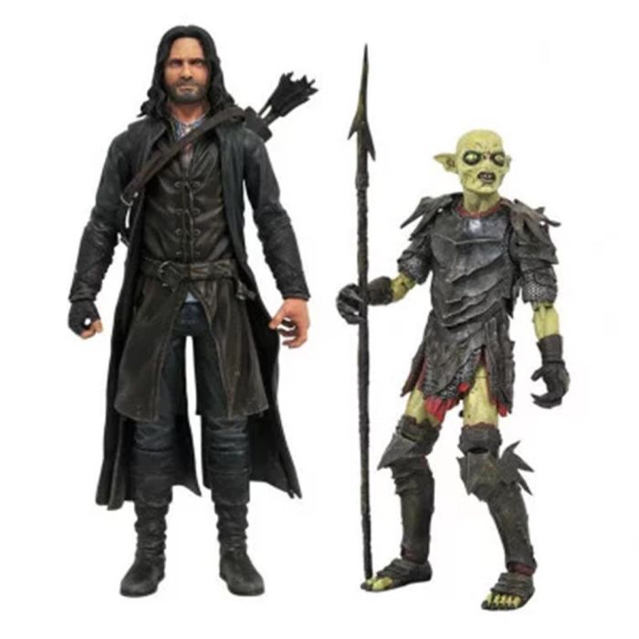 Diamond Select Toys El Señor de los Anillos Diamond Collection Serie 3 - Surtido de 6 Figuras Articuladas, 18 cm, PVC, Incluye Aragorn y Orco de Moria