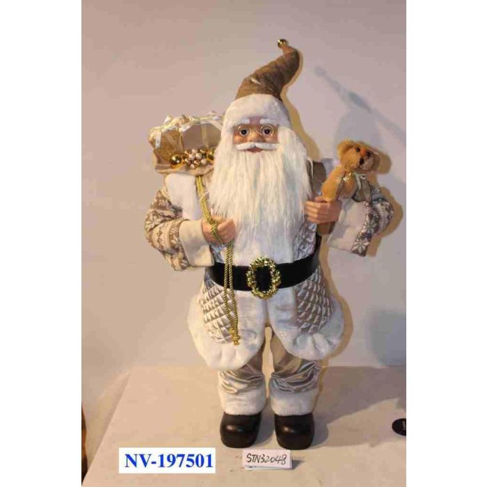 DKD Home Decor Figura de Navidad Moderna Champan Gris, Fabricada en Poliester, PVC y Madera, 45x34x80 cm